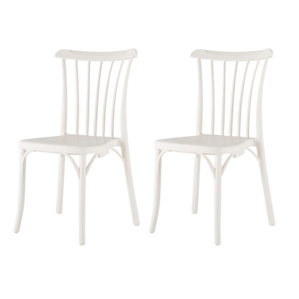 Set of Two White Heavy Duty Plastic Outdoor Stacking Dining Chairs