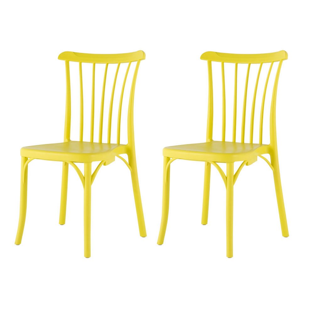 Set of Two Yellow Heavy Duty Plastic Outdoor Stacking Dining Chairs