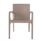 Set of Two Taupe Faux Rattan Heavy Duty Plastic Outdoor Stacking Arm Chairs