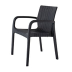 Set of Two Black Faux Rattan Heavy Duty Plastic Outdoor Stacking Arm Chairs