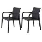 Set of Two Black Faux Rattan Heavy Duty Plastic Outdoor Stacking Arm Chairs