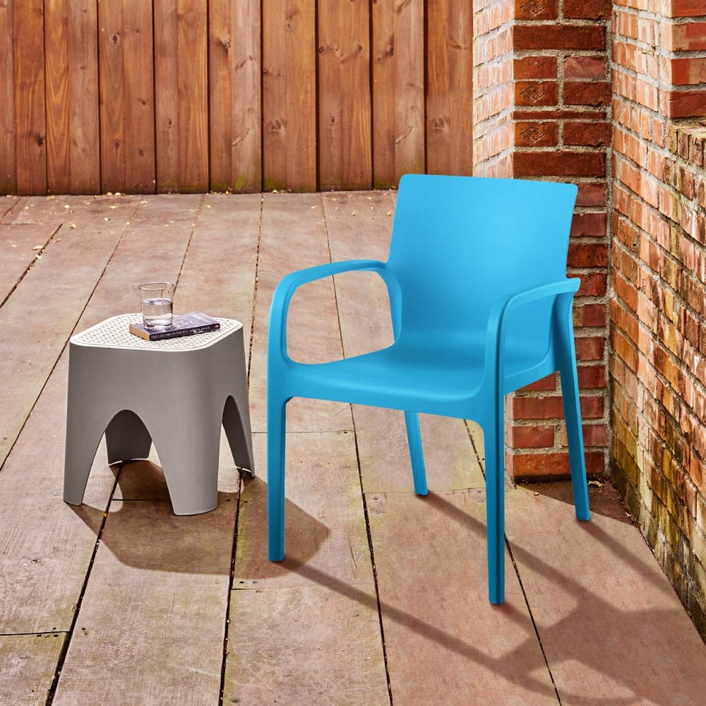 Set of Two Blue Heavy Duty Plastic Outdoor Stacking Dining Chairs