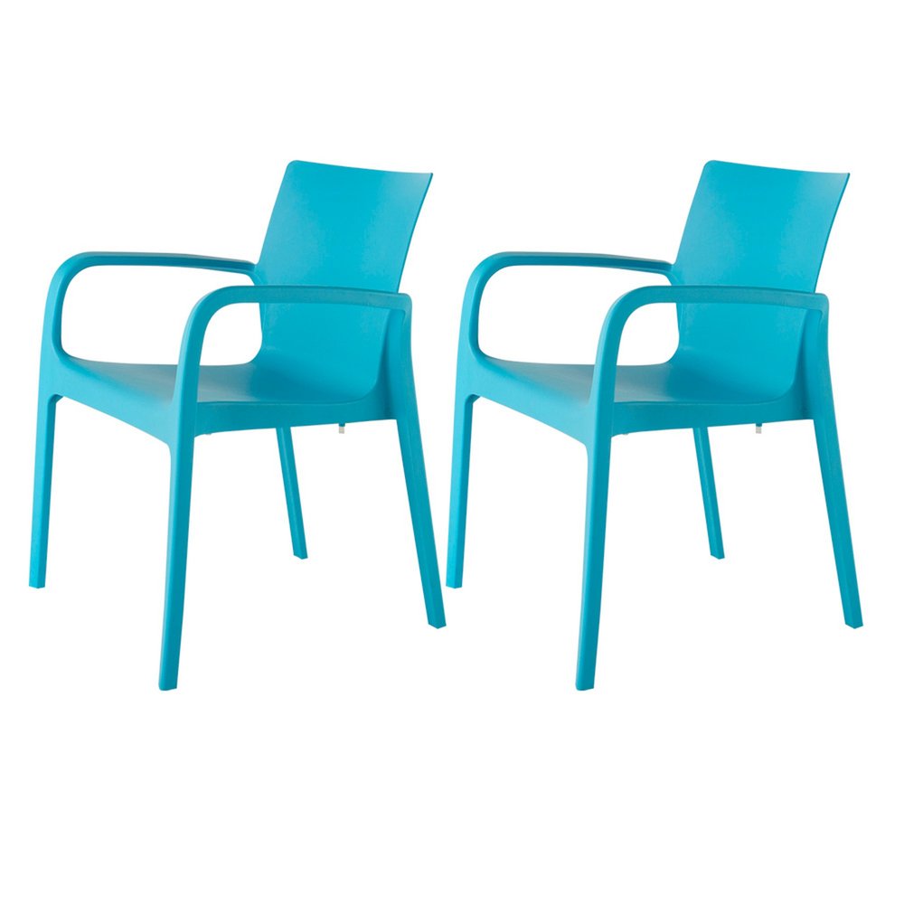 Set of Two Blue Heavy Duty Plastic Outdoor Stacking Dining Chairs
