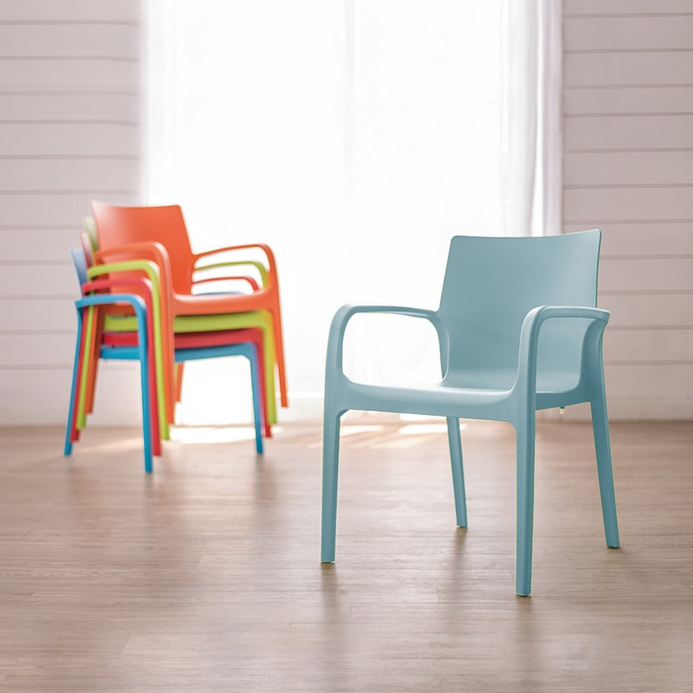 Set of Two Baby Blue Heavy Duty Plastic Outdoor Stacking Dining Chairs