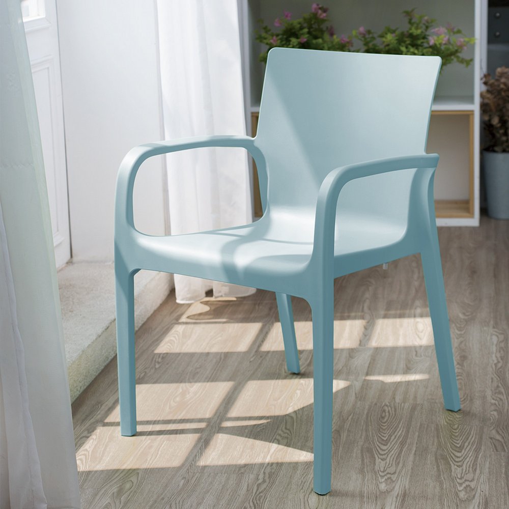 Set of Two Baby Blue Heavy Duty Plastic Outdoor Stacking Dining Chairs