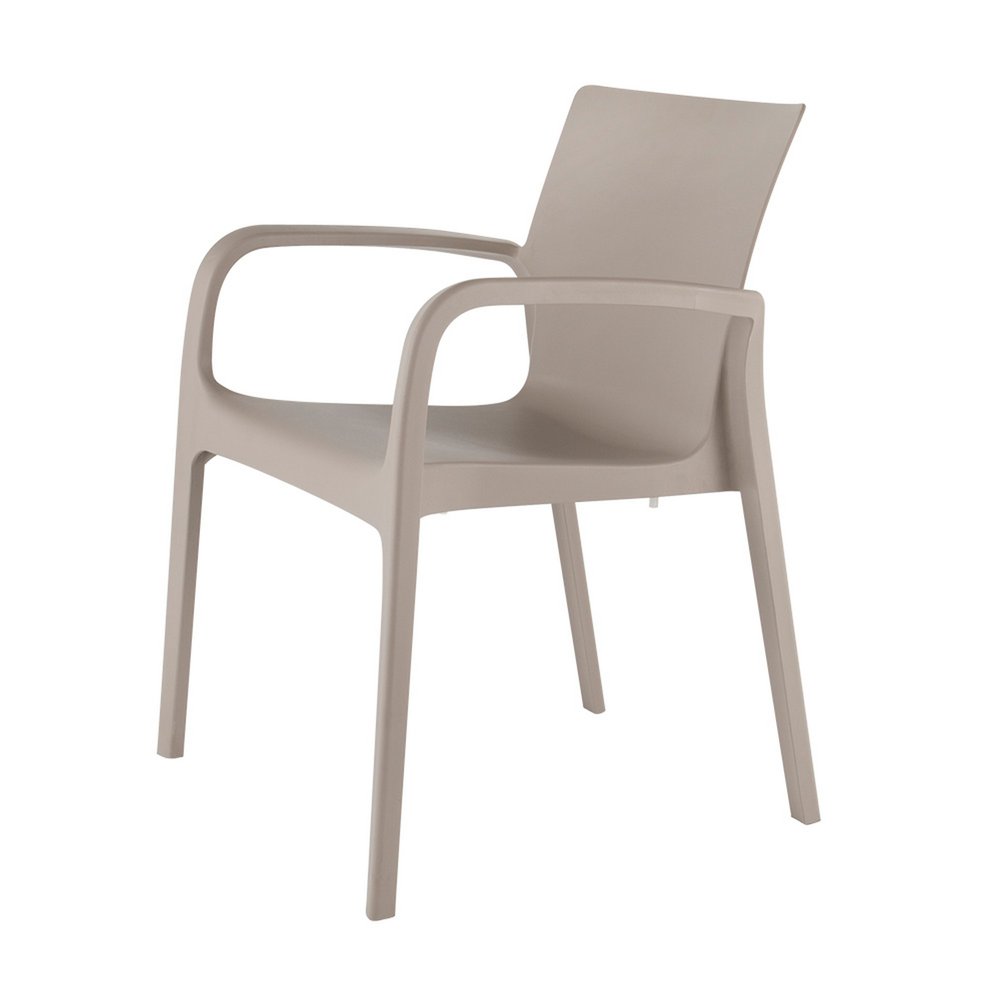Set of Two Taupe Heavy Duty Plastic Outdoor Stacking Dining Chairs