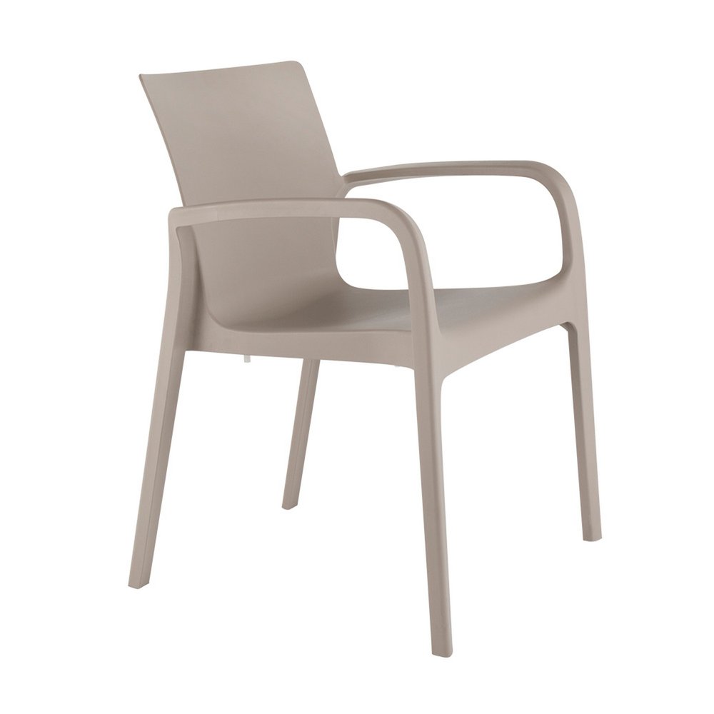 Set of Two Taupe Heavy Duty Plastic Outdoor Stacking Dining Chairs