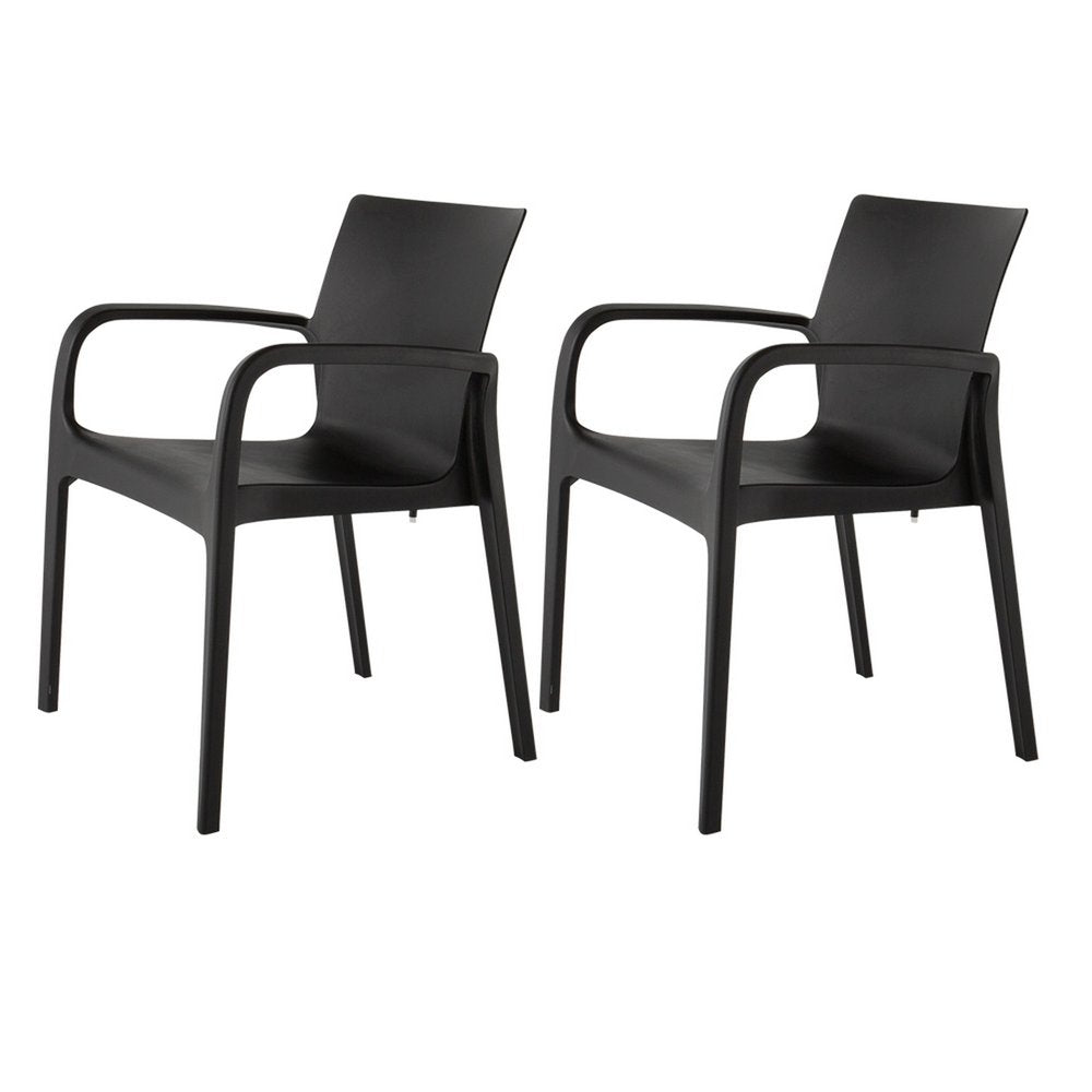 Set of Two Black Heavy Duty Plastic Outdoor Stacking Dining Chairs