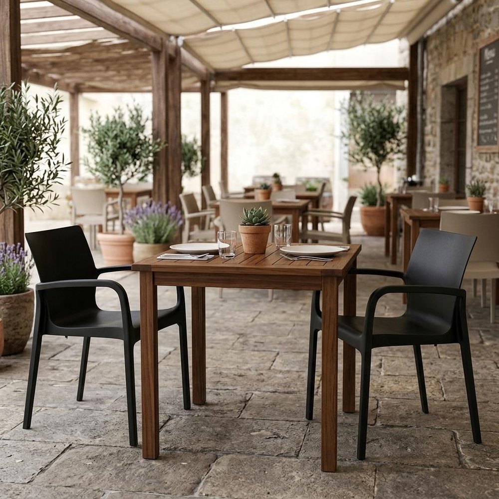 Set of Two Black Heavy Duty Plastic Outdoor Stacking Dining Chairs