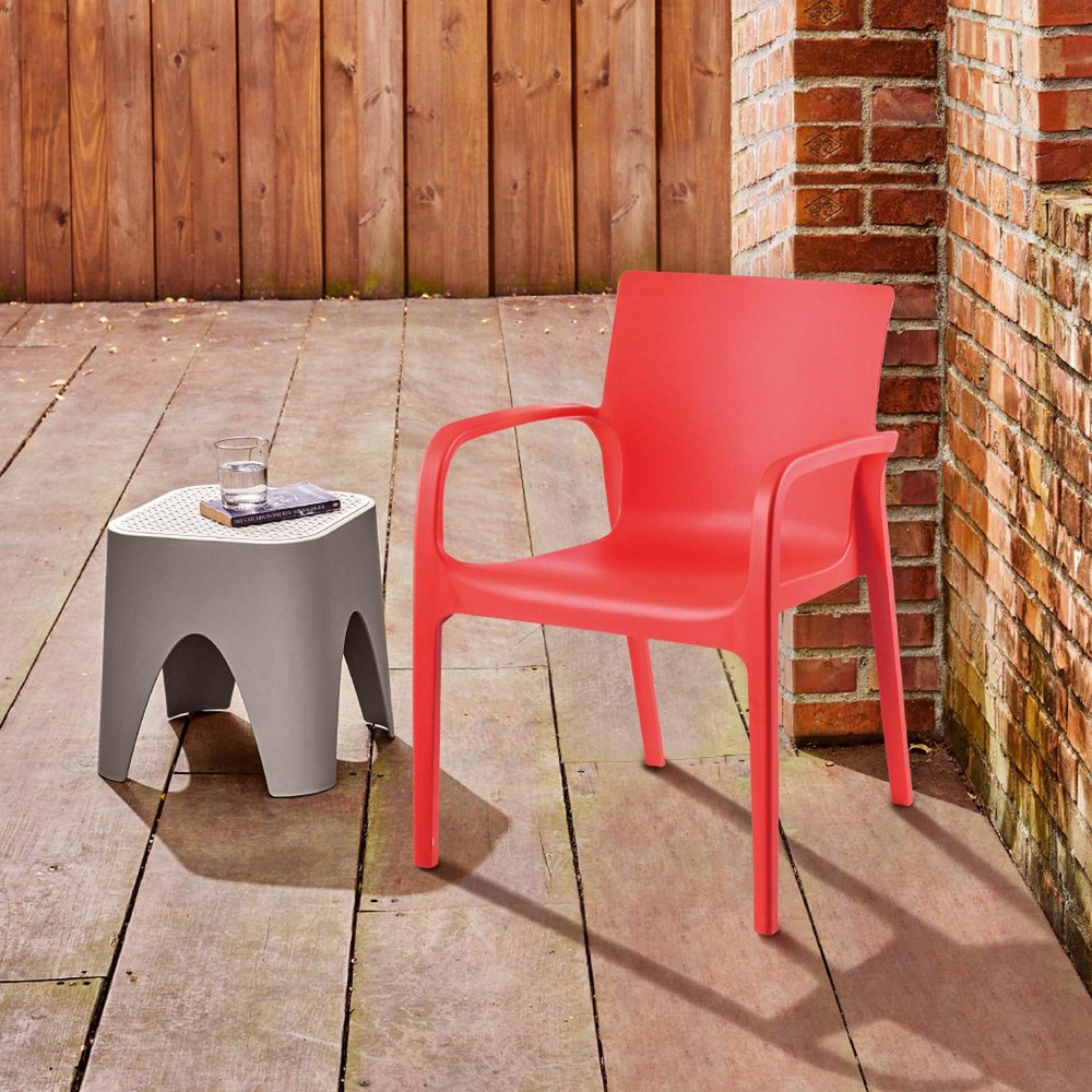 Set of Two Red Heavy Duty Plastic Outdoor Stacking Dining Chairs