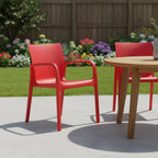 Set of Two Red Heavy Duty Plastic Outdoor Stacking Dining Chairs