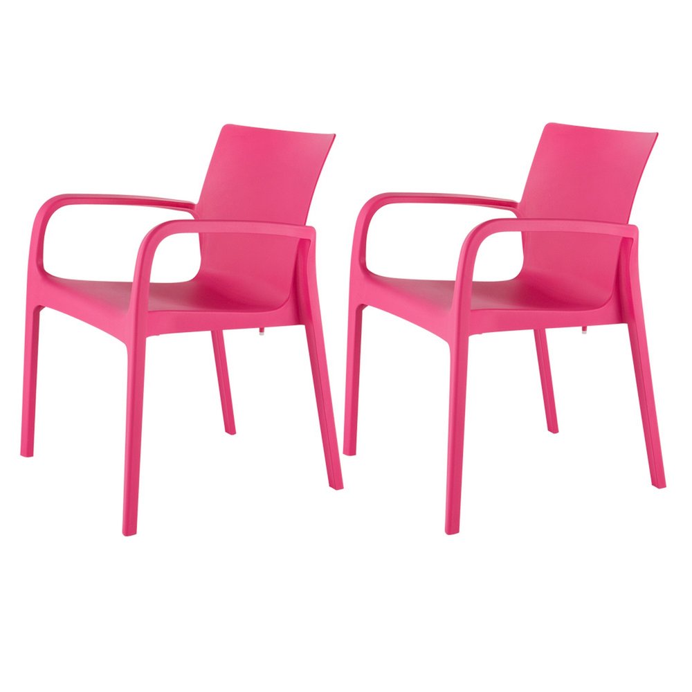 Set of Two Fuchsia Heavy Duty Plastic Outdoor Stacking Dining Chairs