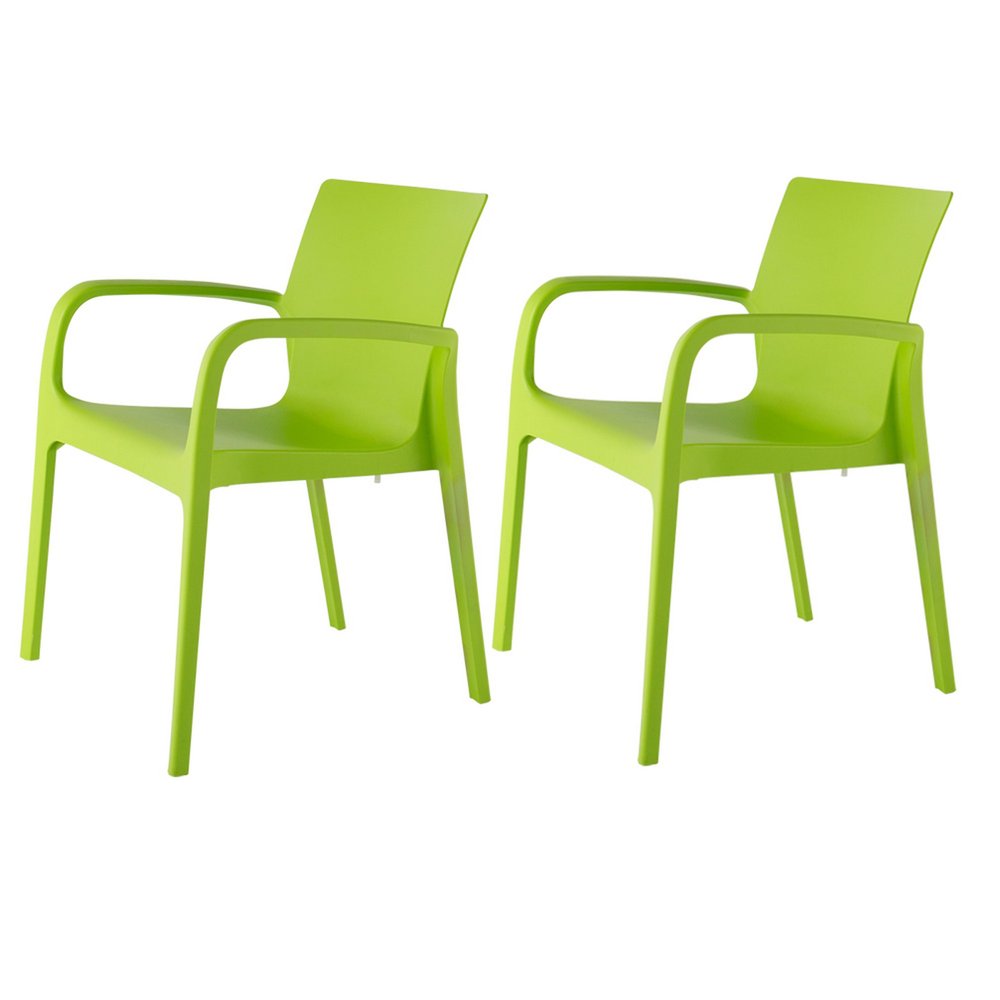 Set of Two Green Heavy Duty Plastic Outdoor Stacking Dining Chairs