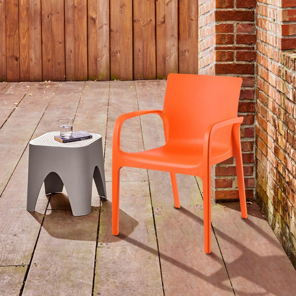 Set of Two Orange Heavy Duty Plastic Outdoor Stacking Dining Chairs