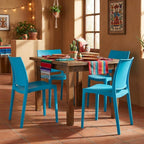 Set of Four Blue Heavy Duty Plastic Outdoor Stacking Dining Chairs