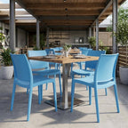Set of Four Blue Heavy Duty Plastic Outdoor Stacking Dining Chairs