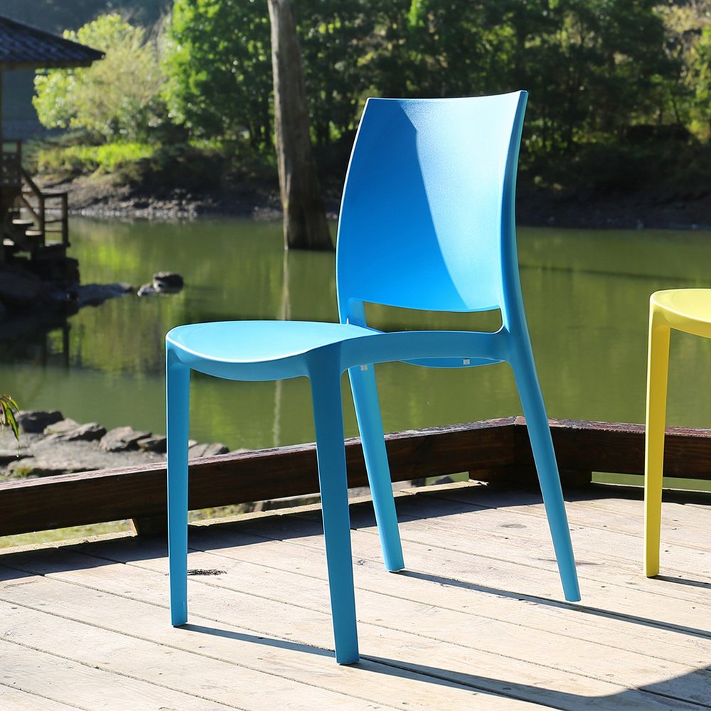 Set of Four Blue Heavy Duty Plastic Outdoor Stacking Dining Chairs