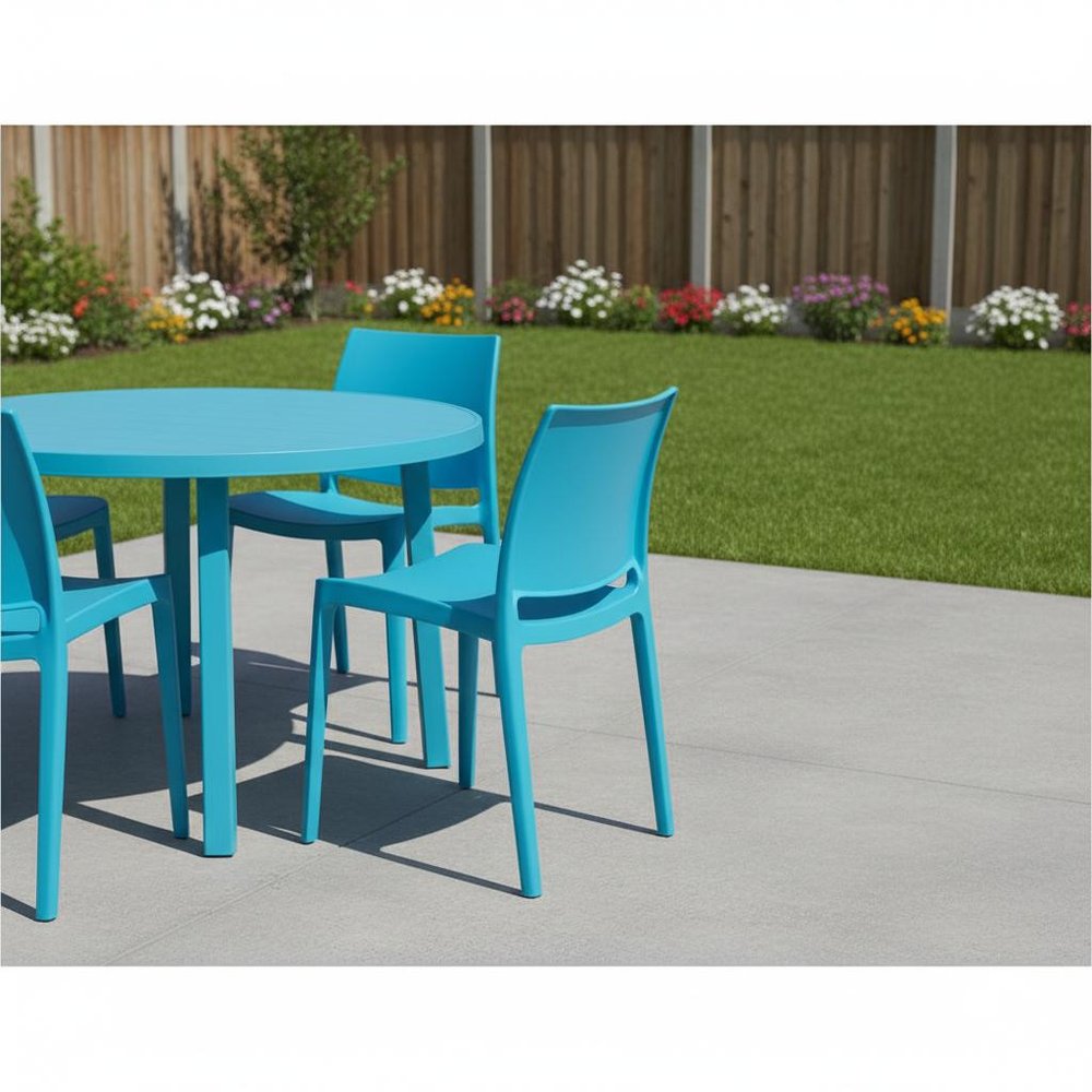 Set of Four Blue Heavy Duty Plastic Outdoor Stacking Dining Chairs