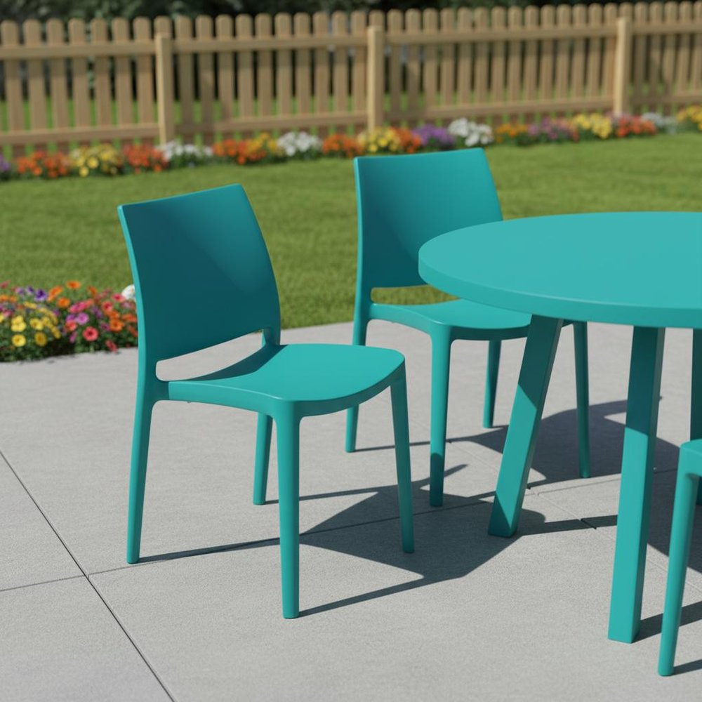 Set of Four Turquoise Heavy Duty Plastic Outdoor Stacking Dining Chairs