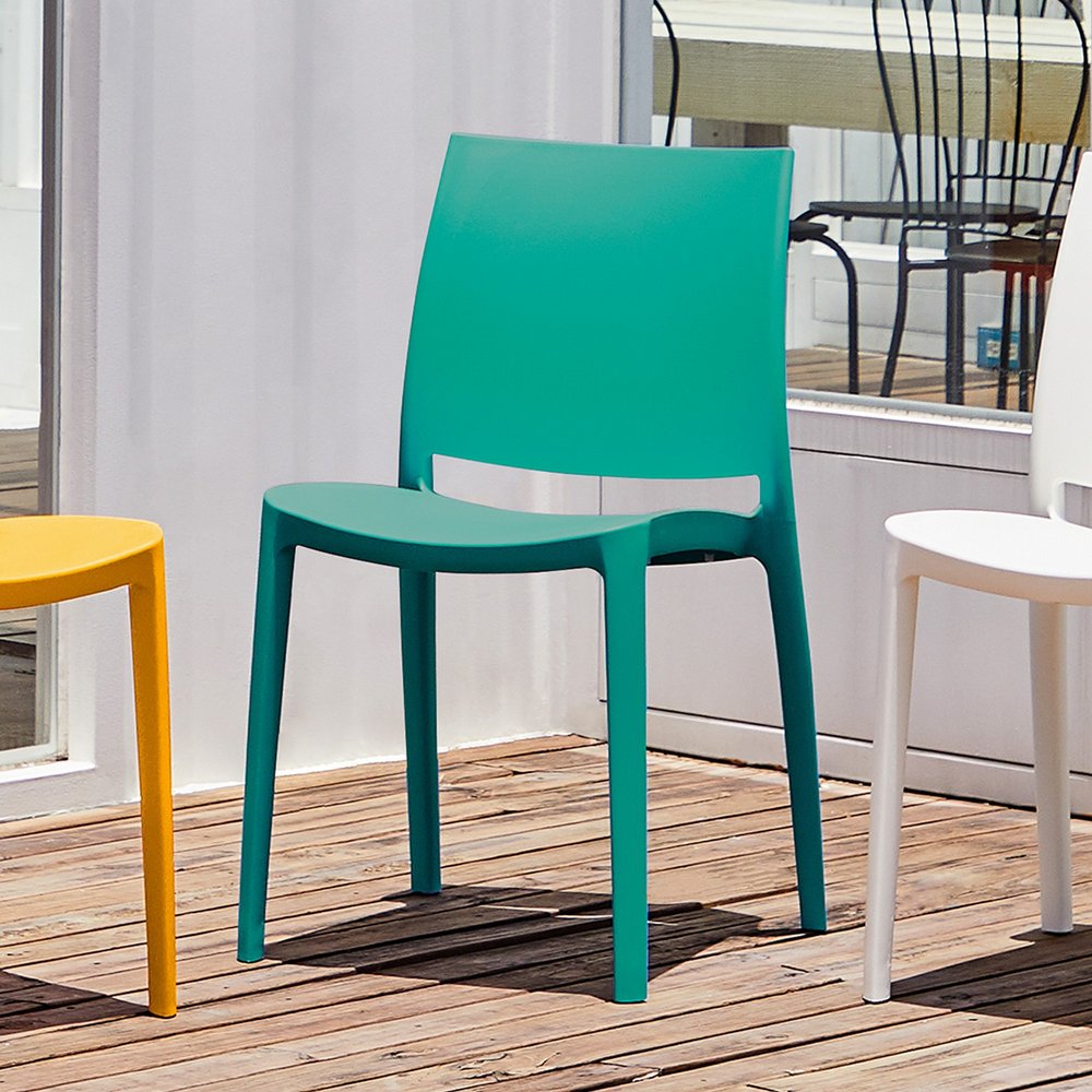 Set of Four Turquoise Heavy Duty Plastic Outdoor Stacking Dining Chairs