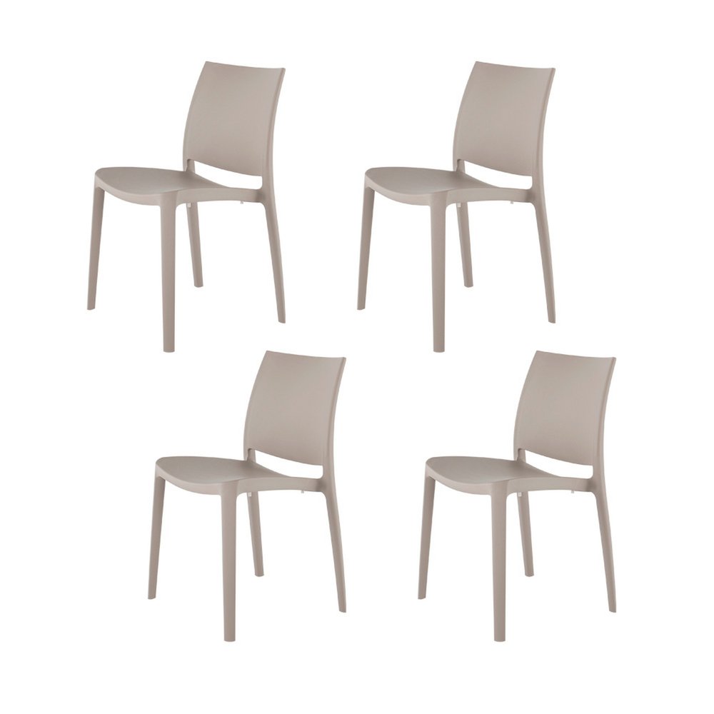 Set of Four Taupe Heavy Duty Plastic Outdoor Stacking Dining Chairs