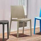 Set of Four Taupe Heavy Duty Plastic Outdoor Stacking Dining Chairs