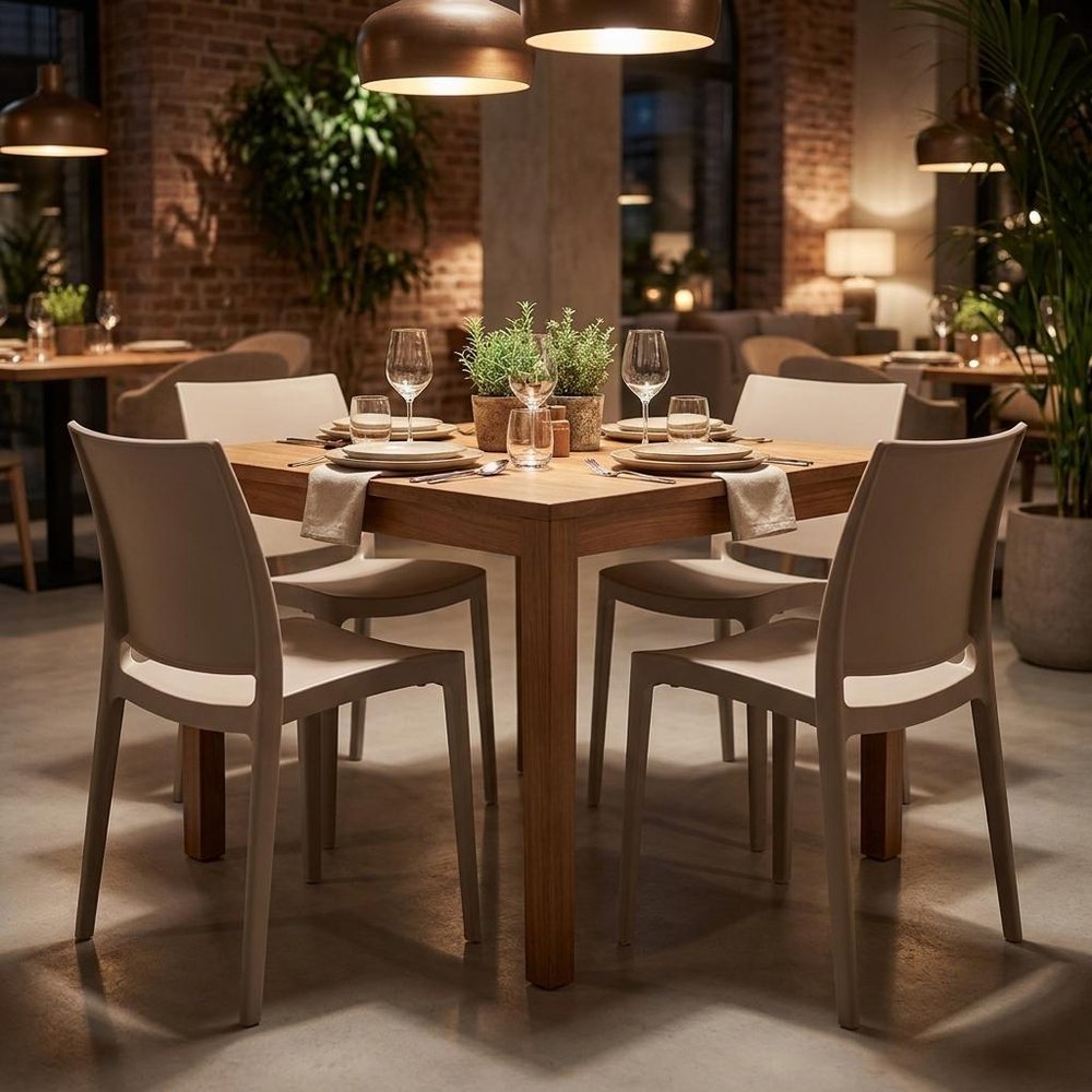 Set of Four Taupe Heavy Duty Plastic Outdoor Stacking Dining Chairs