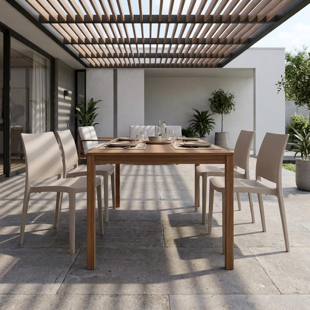 Set of Four Taupe Heavy Duty Plastic Outdoor Stacking Dining Chairs