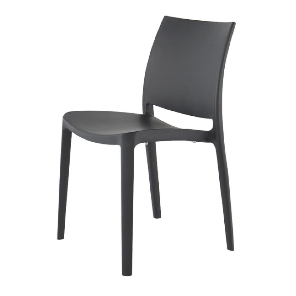 Set of Four Dark Gray Heavy Duty Plastic Outdoor Stacking Dining Chairs