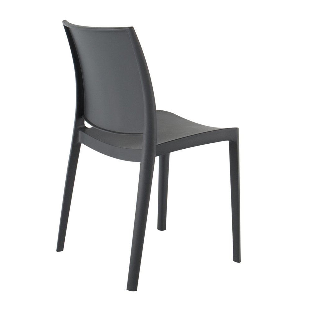 Set of Four Dark Gray Heavy Duty Plastic Outdoor Stacking Dining Chairs