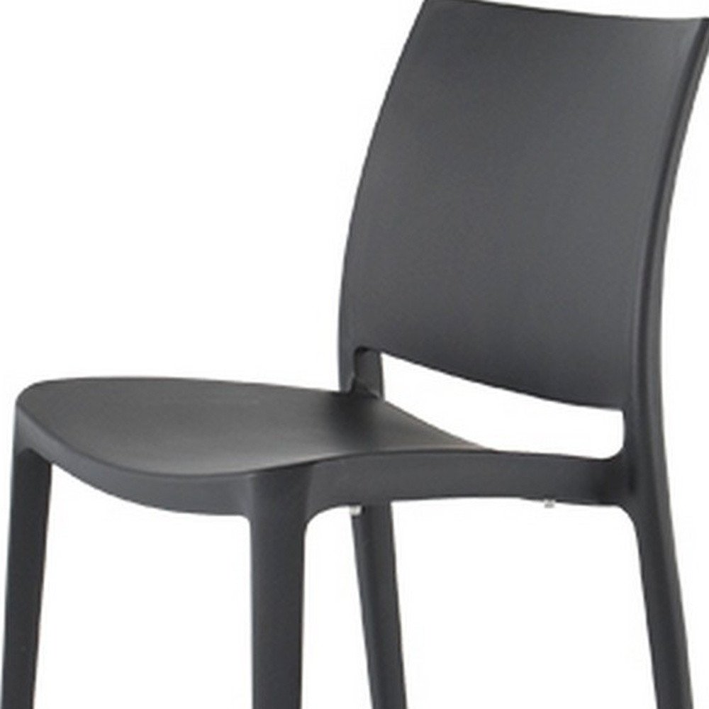 Set of Four Dark Gray Heavy Duty Plastic Outdoor Stacking Dining Chairs