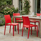 Set of Four Red Heavy Duty Plastic Outdoor Stacking Dining Chairs