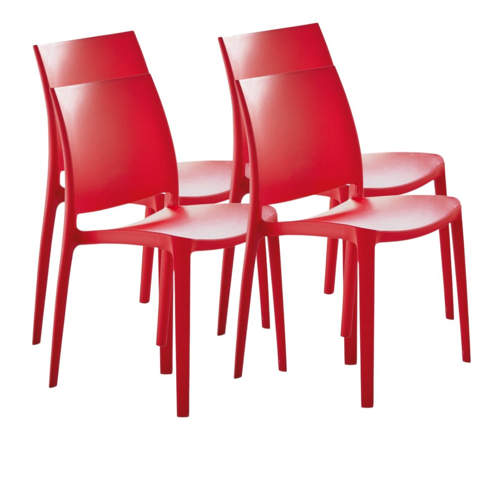 Set of Four Red Heavy Duty Plastic Outdoor Stacking Dining Chairs