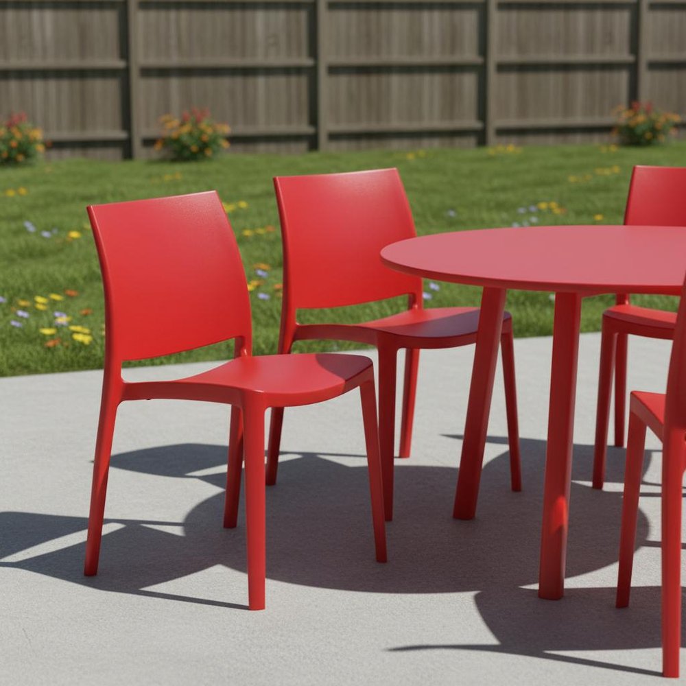 Set of Four Red Heavy Duty Plastic Outdoor Stacking Dining Chairs