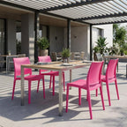 Set of Four Fuchsia Heavy Duty Plastic Outdoor Stacking Dining Chairs