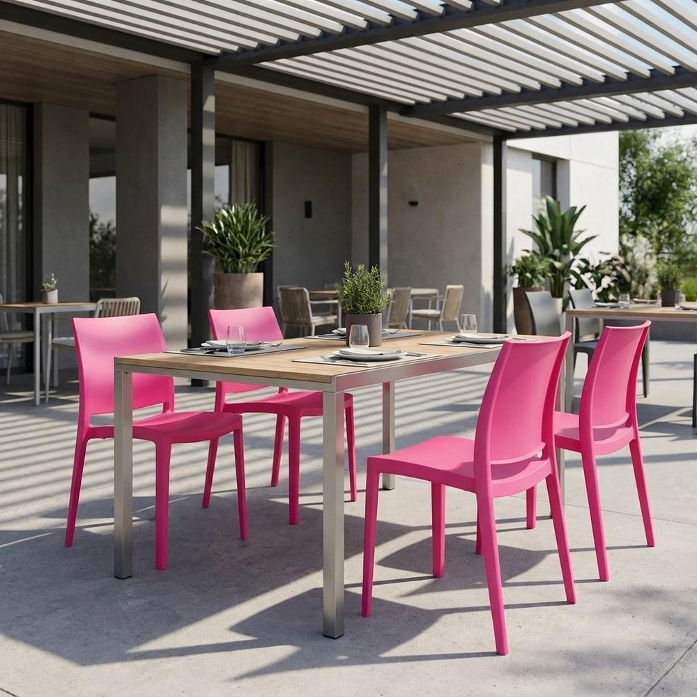 Set of Four Fuchsia Heavy Duty Plastic Outdoor Stacking Dining Chairs