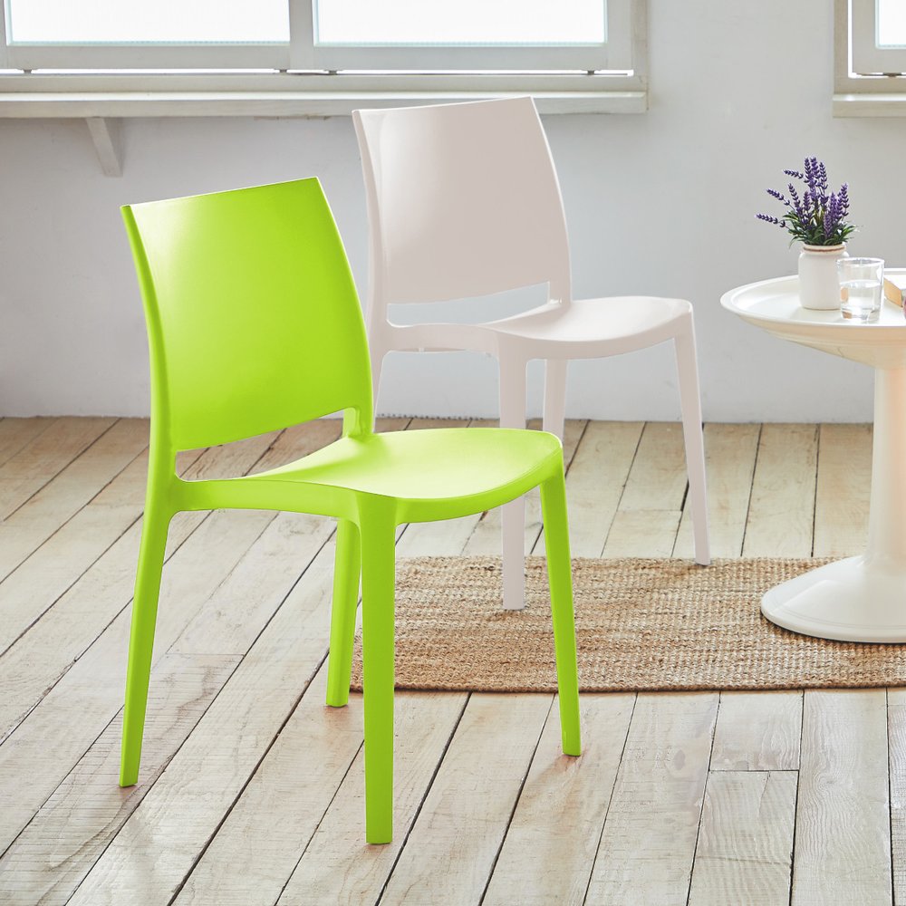 Set of Four Green Heavy Duty Plastic Outdoor Stacking Dining Chairs