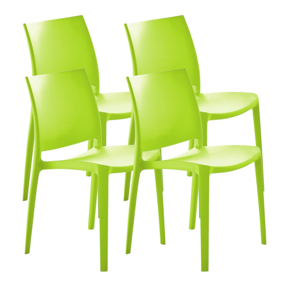 Set of Four Green Heavy Duty Plastic Outdoor Stacking Dining Chairs