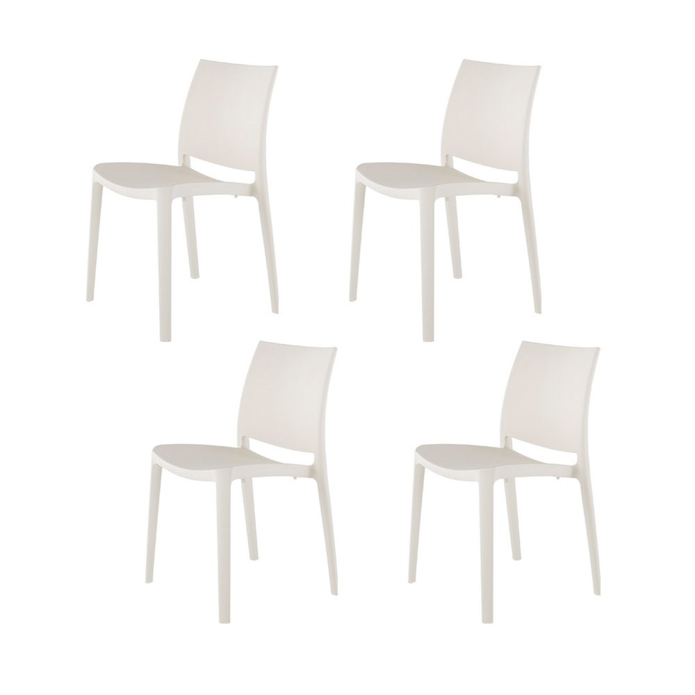 Set of Four White Heavy Duty Plastic Outdoor Stacking Dining Chairs