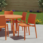 Set of Four Orange Heavy Duty Plastic Outdoor Stacking Dining Chairs