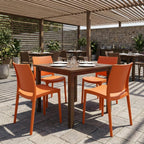 Set of Four Orange Heavy Duty Plastic Outdoor Stacking Dining Chairs