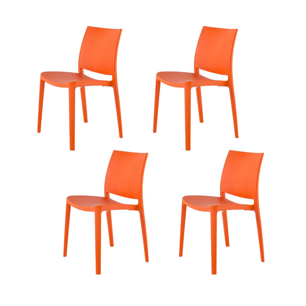 Set of Four Orange Heavy Duty Plastic Outdoor Stacking Dining Chairs
