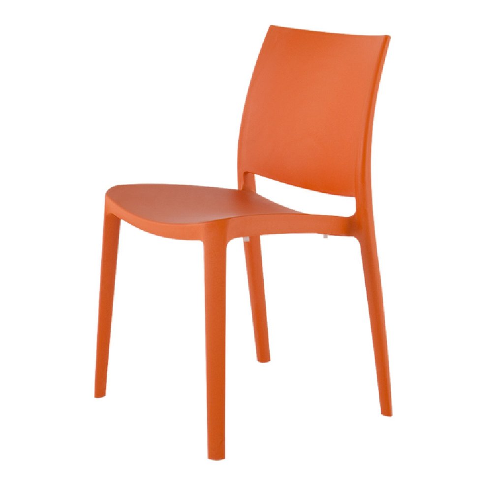 Set of Four Orange Heavy Duty Plastic Outdoor Stacking Dining Chairs