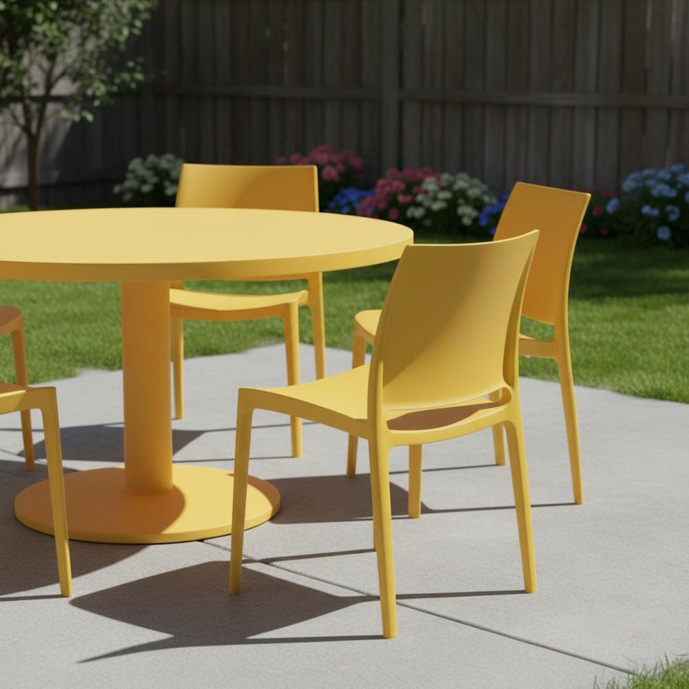 Set of Four Gold Heavy Duty Plastic Outdoor Stacking Dining Chairs