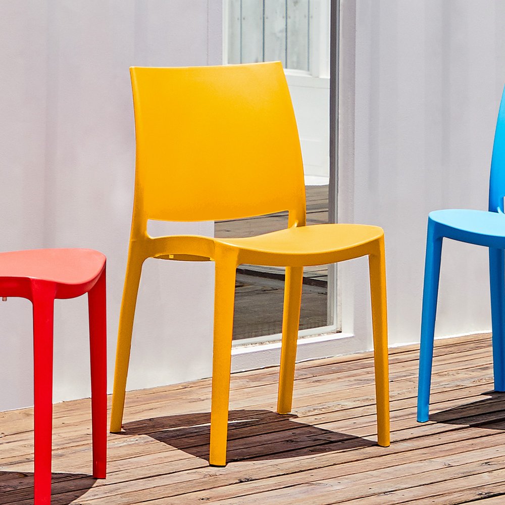 Set of Four Gold Heavy Duty Plastic Outdoor Stacking Dining Chairs