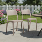 Set of Two Taupe Heavy Duty Plastic Outdoor Stacking Accent Chairs