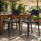 Set of Two Black Heavy Duty Plastic Outdoor Stacking Accent Chairs