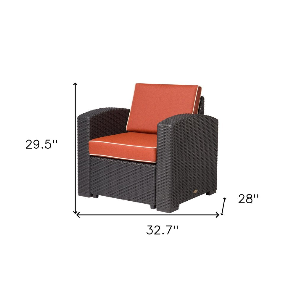 33" Black Heavy Duty Plastic Outdoor Club Chair With Red Cushion