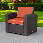 33" Black Heavy Duty Plastic Outdoor Club Chair With Red Cushion