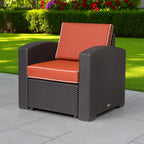 33" Black Heavy Duty Plastic Outdoor Club Chair With Red Cushion